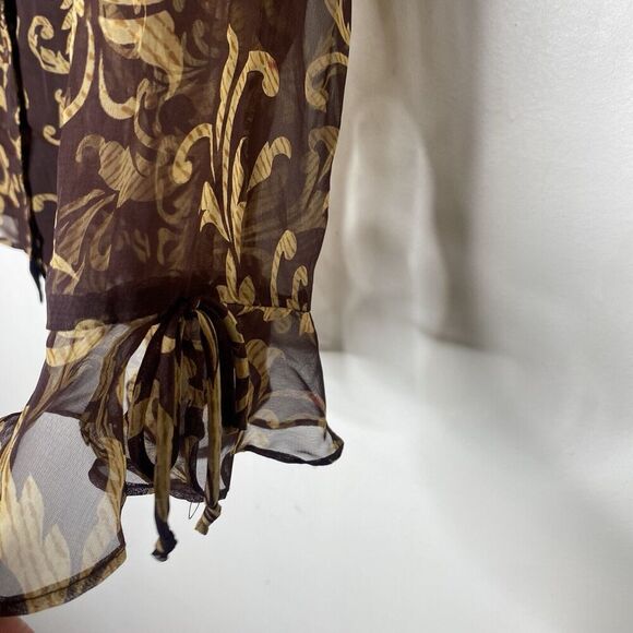 Miss Dorby Petite Brown Sheer Ruffle Blouse Top Size Medium Petite - Picture 8 of 12